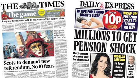 Newspaper headlines: 'End of EU migration' and pension woes - BBC News