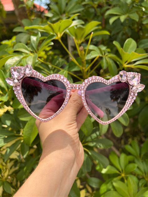 Heart Shaped Pink Bedazzled Big Jeweled Sunglasses - Etsy