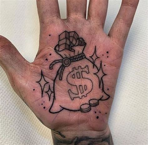 Money Bag Palm Tattoo | Palm tattoos, Money bag tattoo, Hand tattoos ...