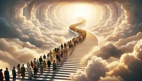 People waiting in queue on stairways to heaven heaven illustration ...