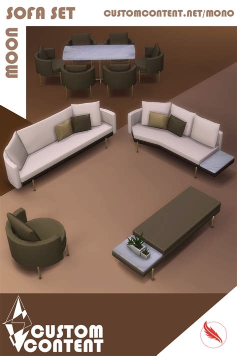 The Sims 4 Sofa Set CC - TS4 Furniture Moon Sofa Set