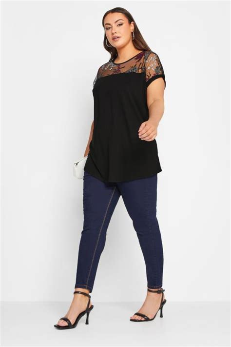 YOURS Curve Plus Size Black Embellished Top | Yours Clothing