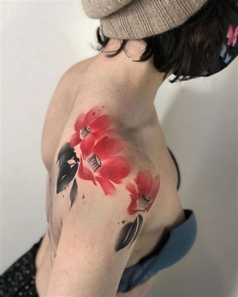 Camellia Flowers Shoulder Tattoo | Best Tattoo Ideas For Men & Women