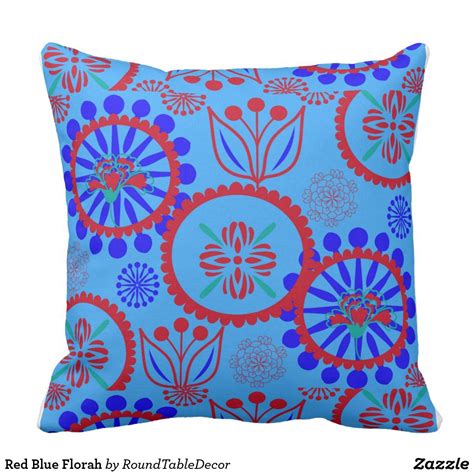 Red Blue Florah | Decorative throw pillows, Pillows, Custom throw pillow