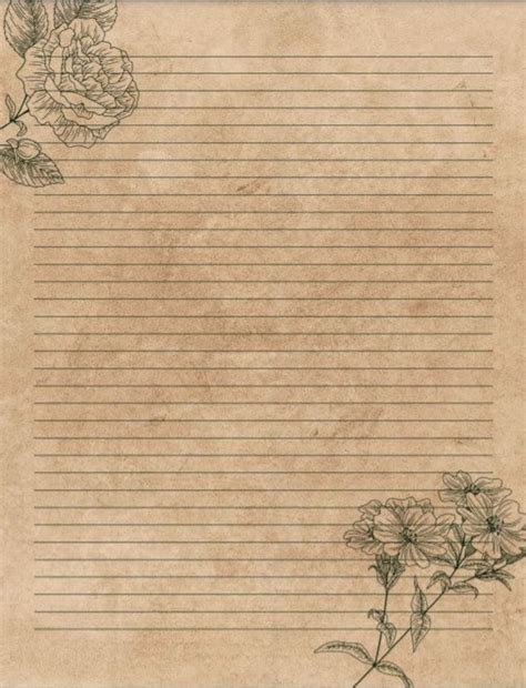 an old paper with flowers on it and lined lines in the bottom left hand ...