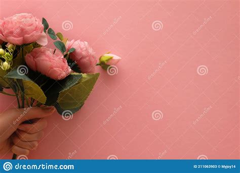 Small Bouquet of Lush Pink Peony Flowers in Female Hand with on White ...