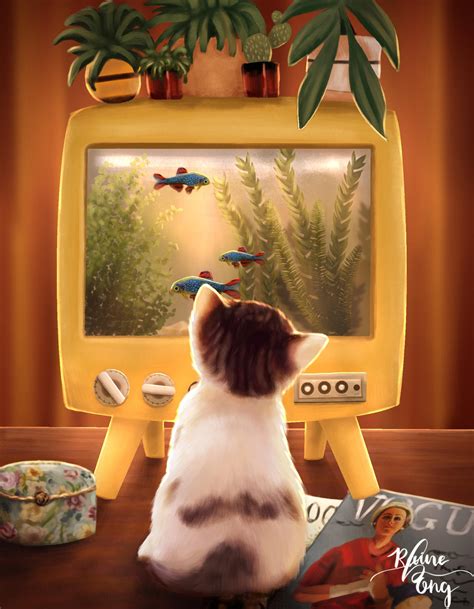 Cat Watching Tv by rainedropcreations on DeviantArt