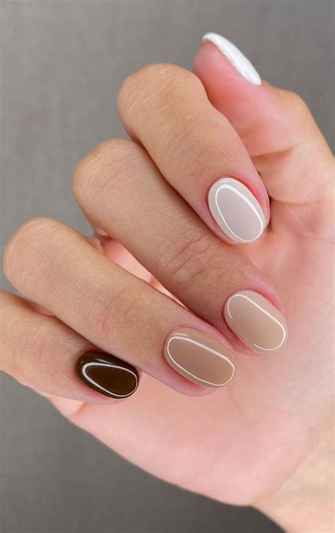 30 Cute Fall 2021 Nail Trends to Inspire You : Different Nude Short Nails