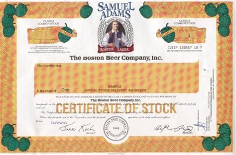 Shop Boston Beer Stock Certificates | Buy One Share of Boston Beer