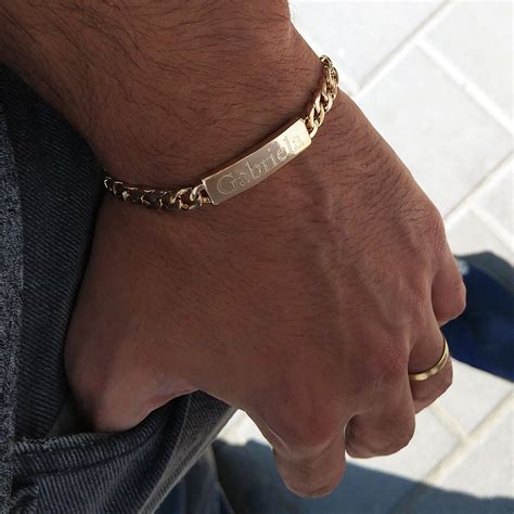 Personalized Men's Id Bracelet 18K Gold Plated Engraved Name Bracelet ...