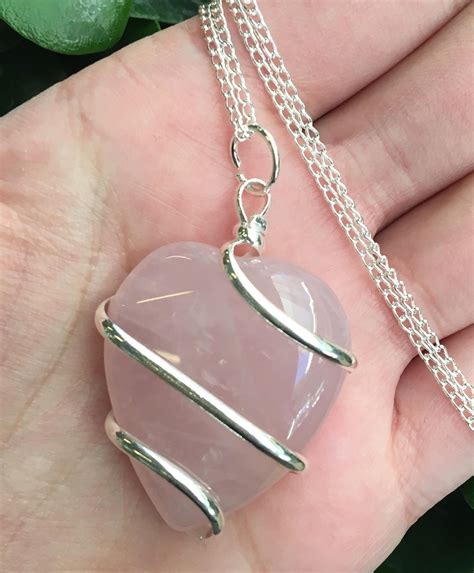 Rose Quartz Heart Necklace with Plated Chain Pink Heart | Etsy