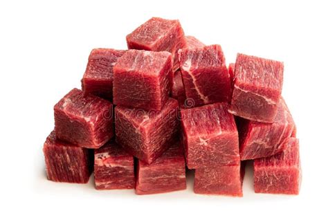 Cubes of Raw Beef Meat Isolated on White Stock Photo - Image of sirloin ...