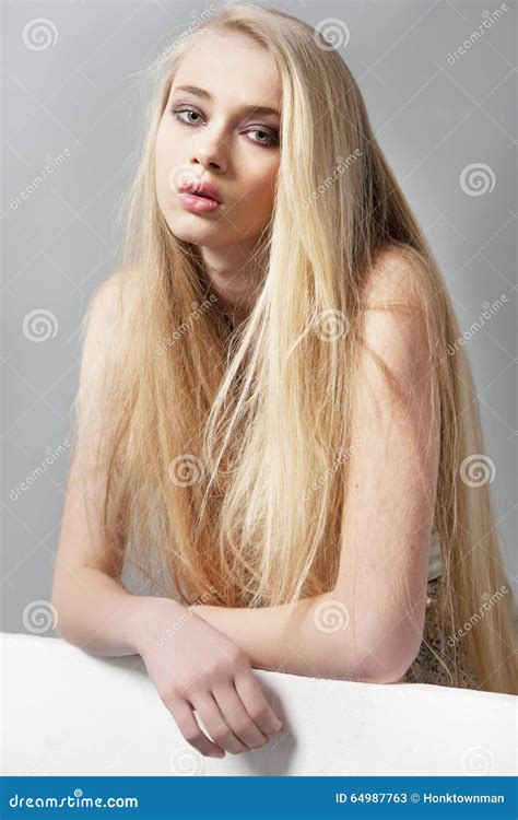 Beautiful Blonde Girl with Long Hair and Green Eyes Stock Image - Image ...