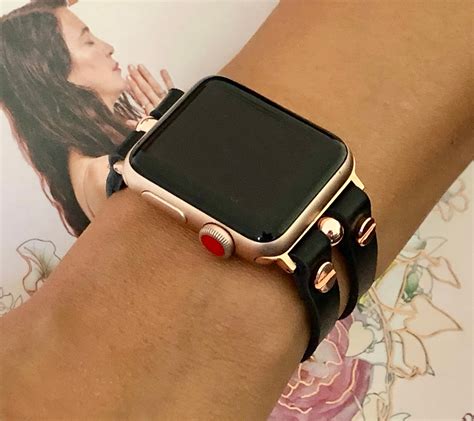 Rose Gold Apple Watch Band 38mm 40mm 41mm 42mm 44mm 45mm Black Leather ...