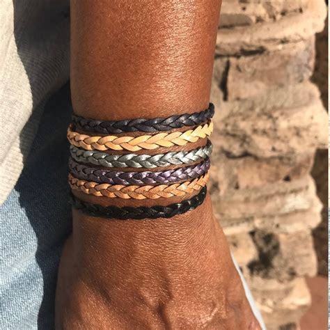 Black Braided Leather Bracelet Leather Jewelry Braided Flat | Etsy