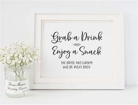 Cocktail Hour Wedding Sign Grab a Drink Enjoy a Snack The | Etsy