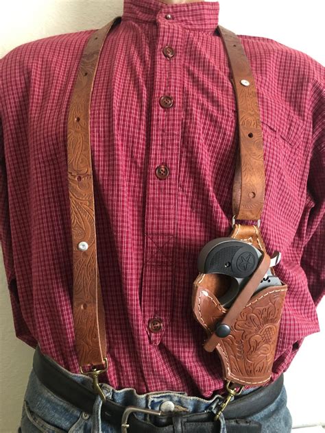 Leather Suspenders W/ Derringer Holster Fits Bond Arms Derringers With ...