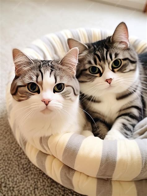 Premium AI Image | two adorable fat munchkin cats are lying on the ...