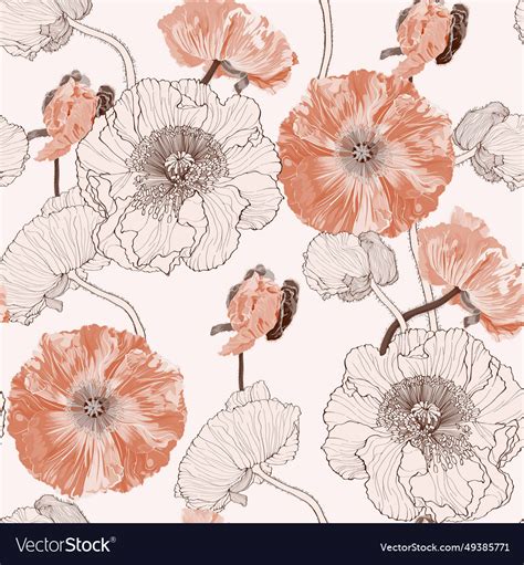 Poppy flowers seamless pattern Royalty Free Vector Image