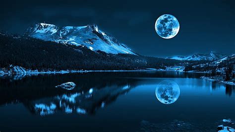 HD wallpaper: moon, night, reflection, mirror, nature, full moon ...