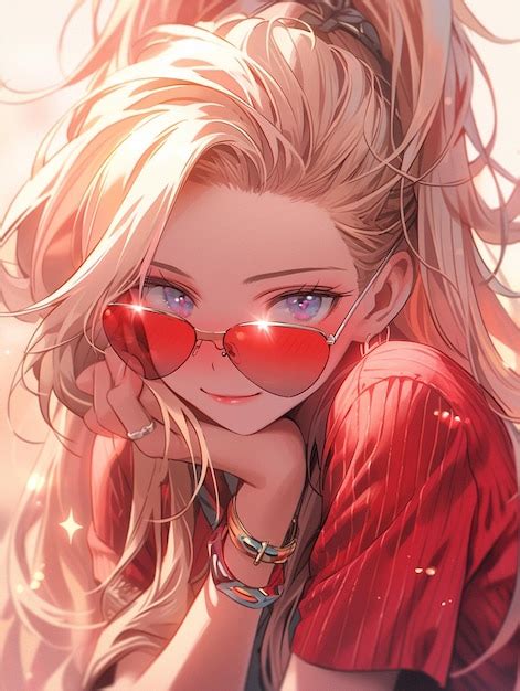 Premium AI Image | Anime girl with red glasses and a red shirt ...