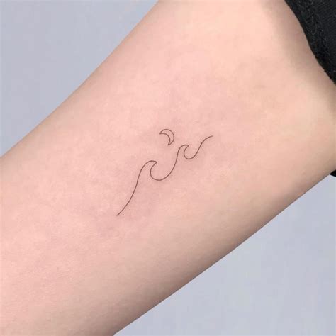 Simple Line Wave & Moon Tattoo by som__tattoo