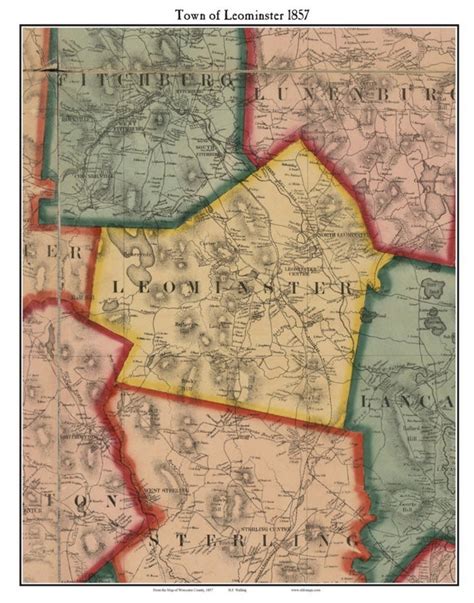 Leominster 1857 Old Town Map With Homeowner Names | Etsy