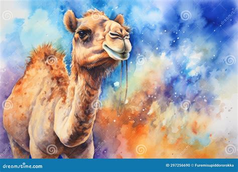 Watercolor Camel Watercolor Realistic Camel Desert Stock Illustration ...