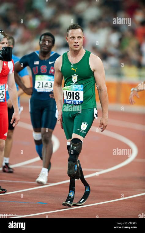 South African Paralympic sprinter Oscar Pistorius participates in the ...