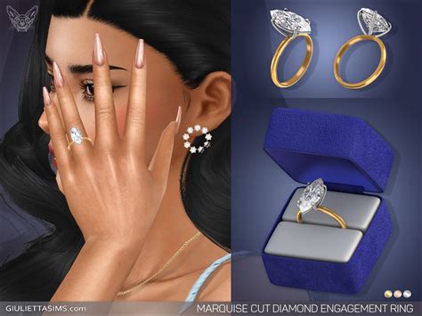 The Sims Resource - Marquise Cut Diamond Solitaire Engagement Ring