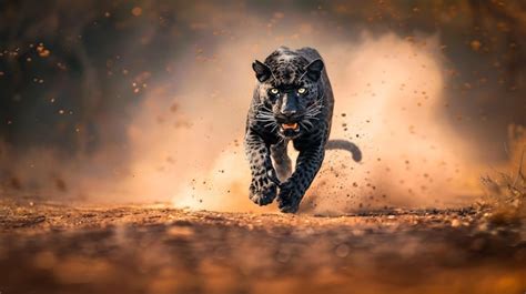 Premium Photo | Powerful and Fierce Black Leopard Sprinting at High ...