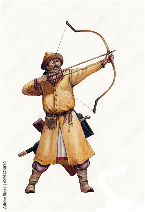 Magyar (hungarian) archer at the Battle of Lechfeld. Medieval soldier ...