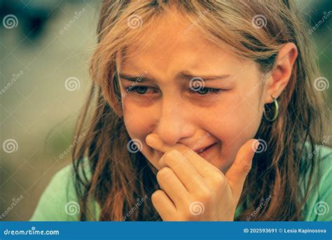 Closeup Portrait of Young Crying Girl with Tears Stock Image - Image of ...