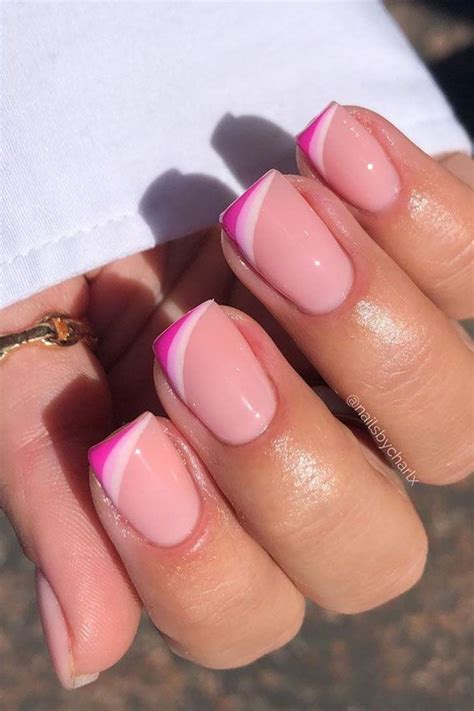 25 Cute Coloured French Tip Nail Ideas : Shades of Pink Asymmetric ...