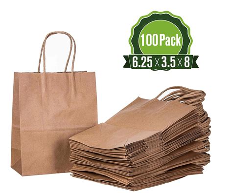 Brown Kraft Paper Gift Bags Bulk with Handles (100 Bags) 6.25x3.5x8 ...