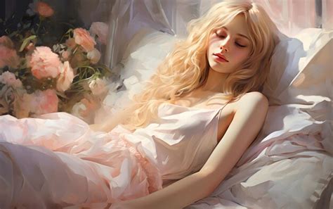 Premium AI Image | young woman sleeping on her bed digital painting