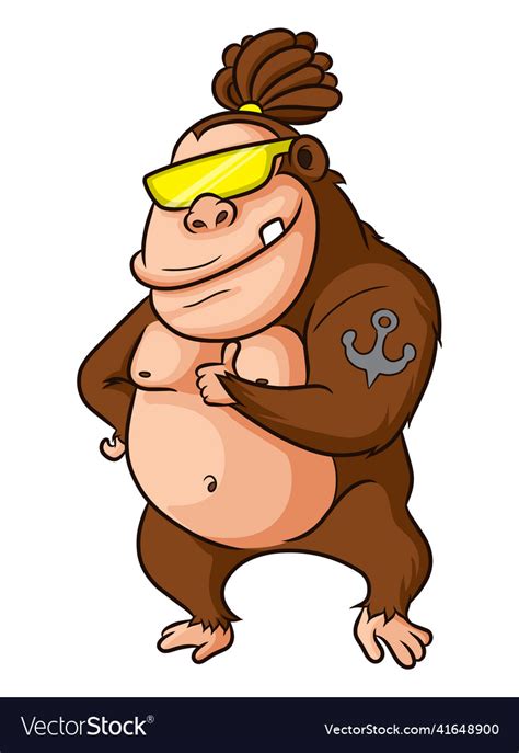 Cool fat monkey is strong and wearing a sunglasses