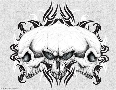 Three Headed Skull | Skulls drawing, Skull artwork, Skull art