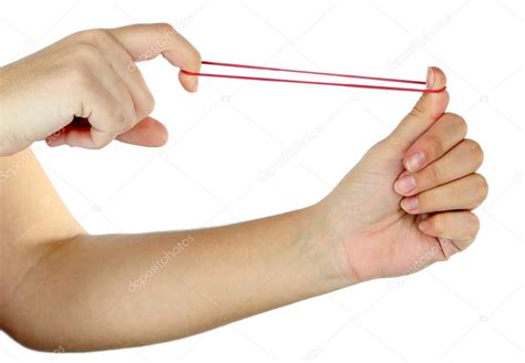 Elastic band on hands, isolated on white Stock Photo by ©belchonock ...