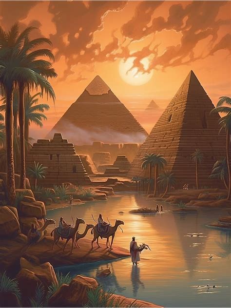 "Illustration Pyramids of Giza #2 - Ancient Egyptian Art Lovers Poster ...