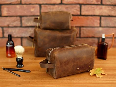 Personalized Dopp Kit for Men Leather Cosmetic Bag Mens | Etsy