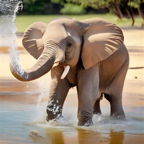 Premium AI Image | Cute Baby Elephant playing with water beautiful shot