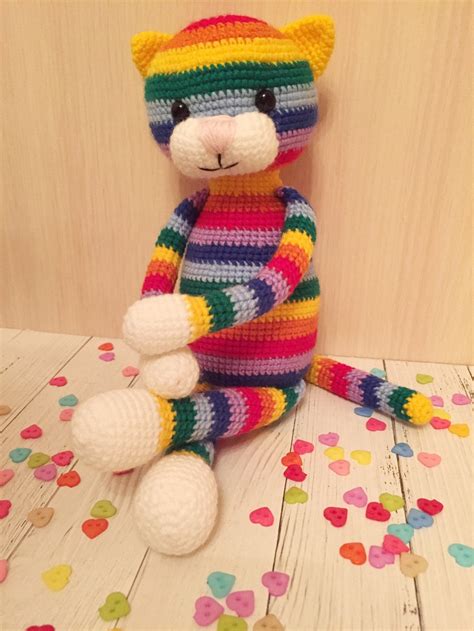 Rainbow Plush cat Amigurumi Knitted cat Stuffed cat | Etsy