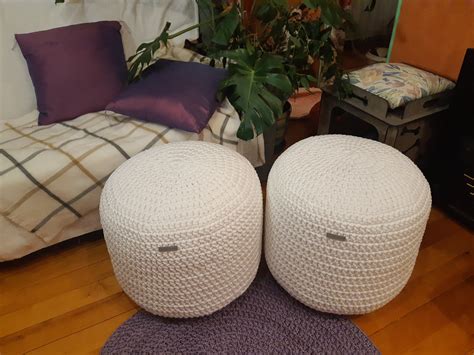 White Pouf Ottoman Crochet Stuffed Living Room Pouf Crochet - Etsy