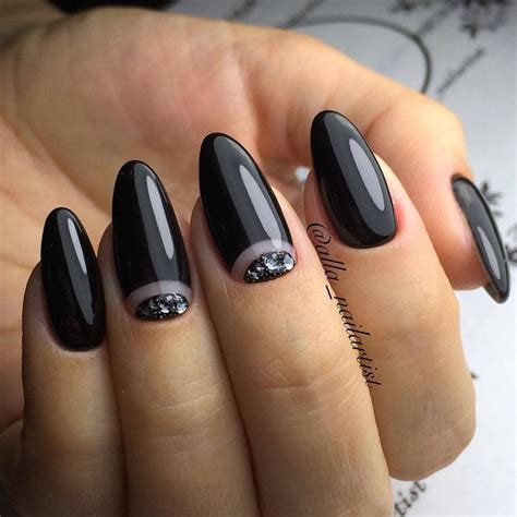 Black Oval Nails Designs