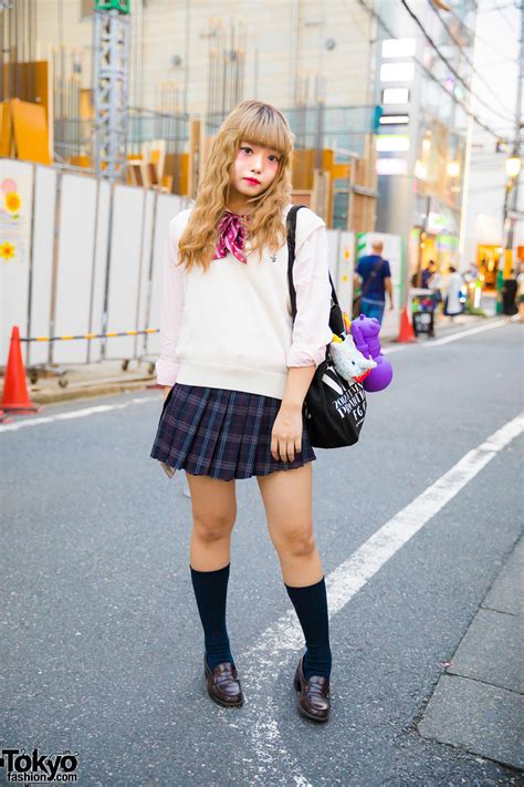 Harajuku Girl in Cute Japanese School Uniform Inspired Street Style