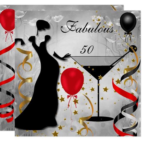 Fabulous 50 50th Birthday Party Deco Lady Red Invitation | Zazzle.com ...