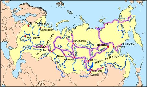 russia - Overview (map) of Russian long-distance river regular ...