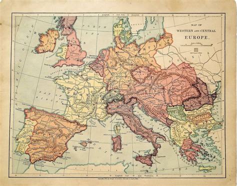 Antique 1890 Map of Europe / Map Wall Art / Office Decor / - Etsy | Map ...