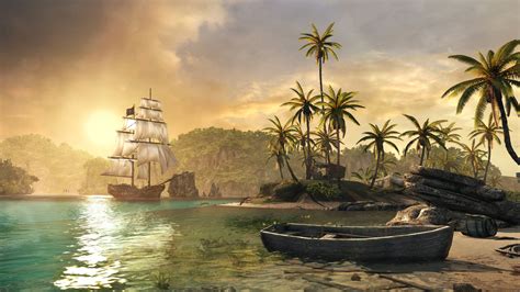 pirates Old Ship Ship Rocks Water Bay Caribbean Digital Art ...